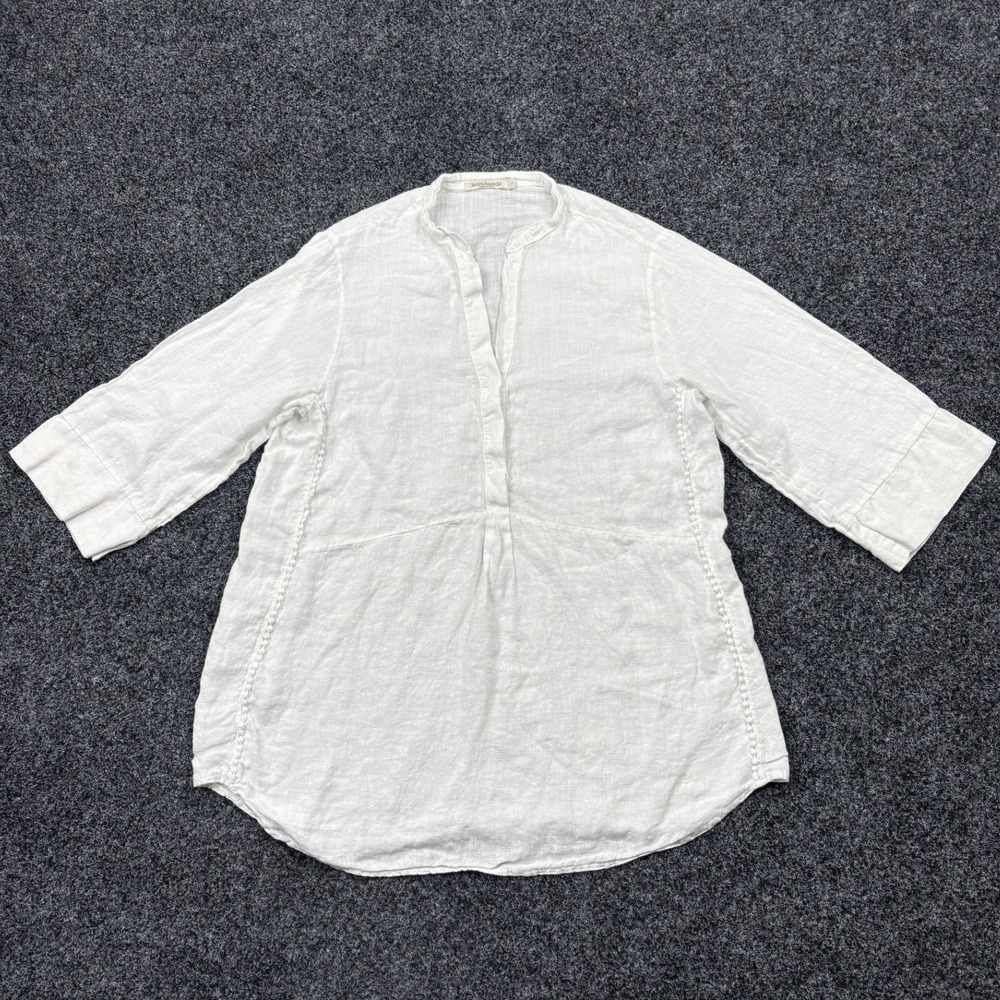 Laura Bianchi Shirt Womens Large White 100% Linen 3/4 Sleeve Tunic Italy 17266